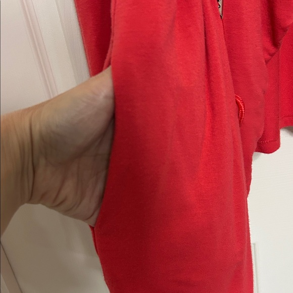 Susan Graver Red Open Cardigan Vibrant Color Waterfall Opening, Oversized Med - Picture 10 of 13
